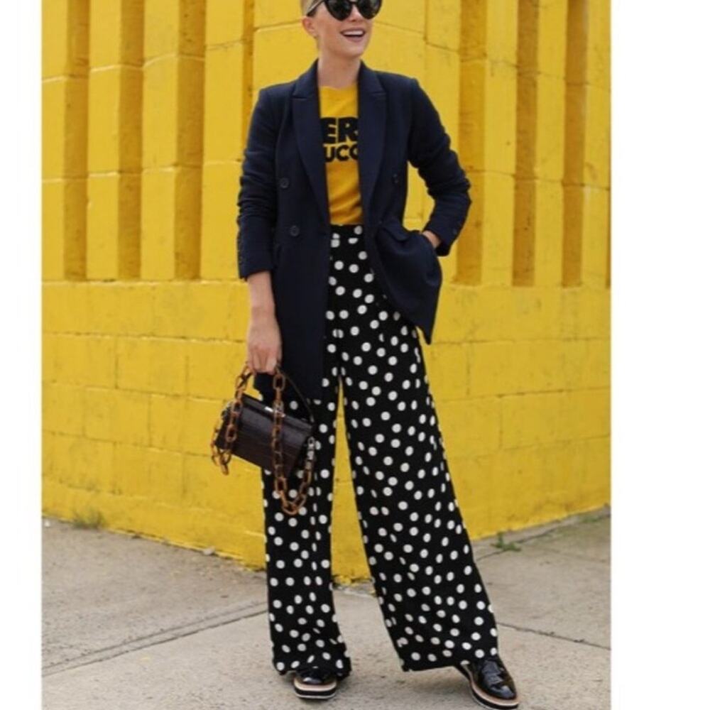 Halogen Black and White Polka Dot Wide-Leg Pants